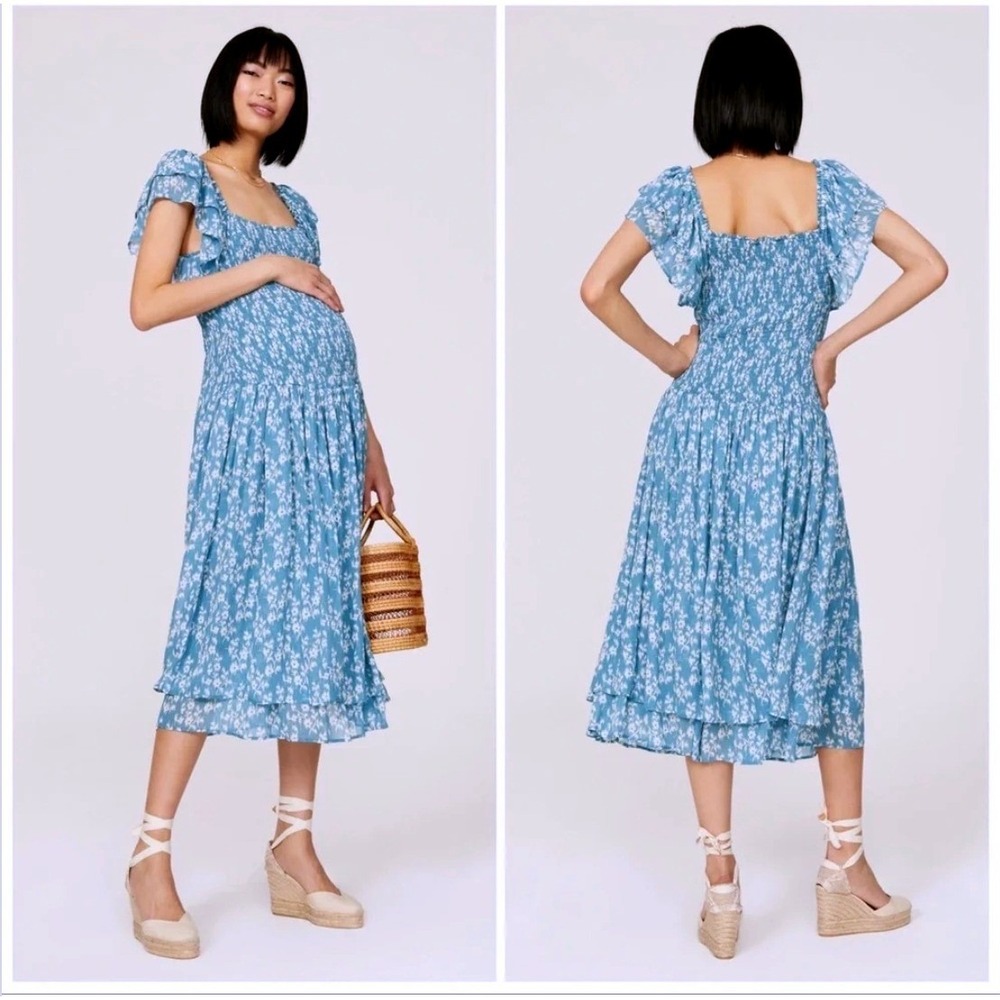 HATCH The Cosette Dress Blue Floral Smocked Maternity Midi Size 3/ Large NWT